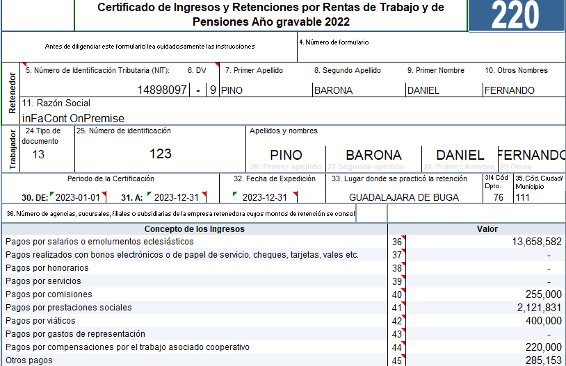 Certificado ingreso y retenciones